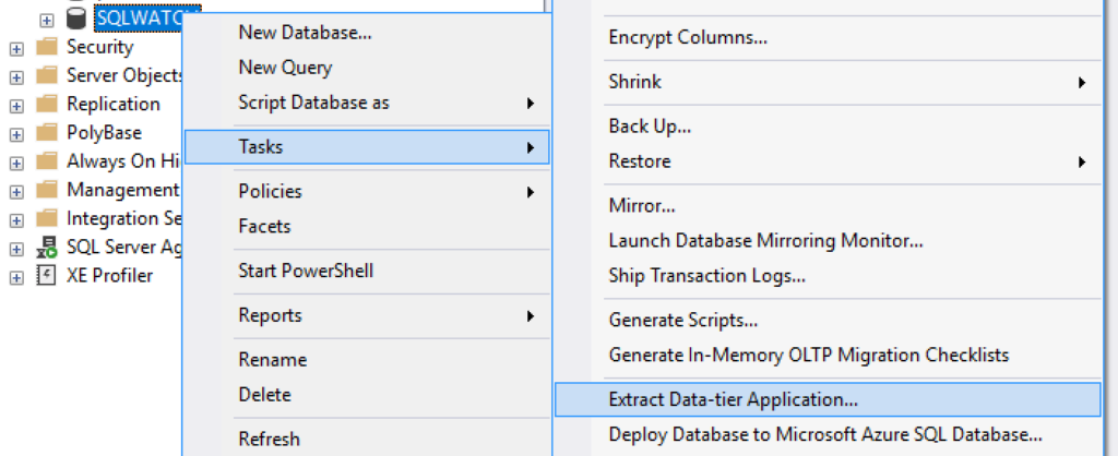 SSMS Extract Data-Tier Application